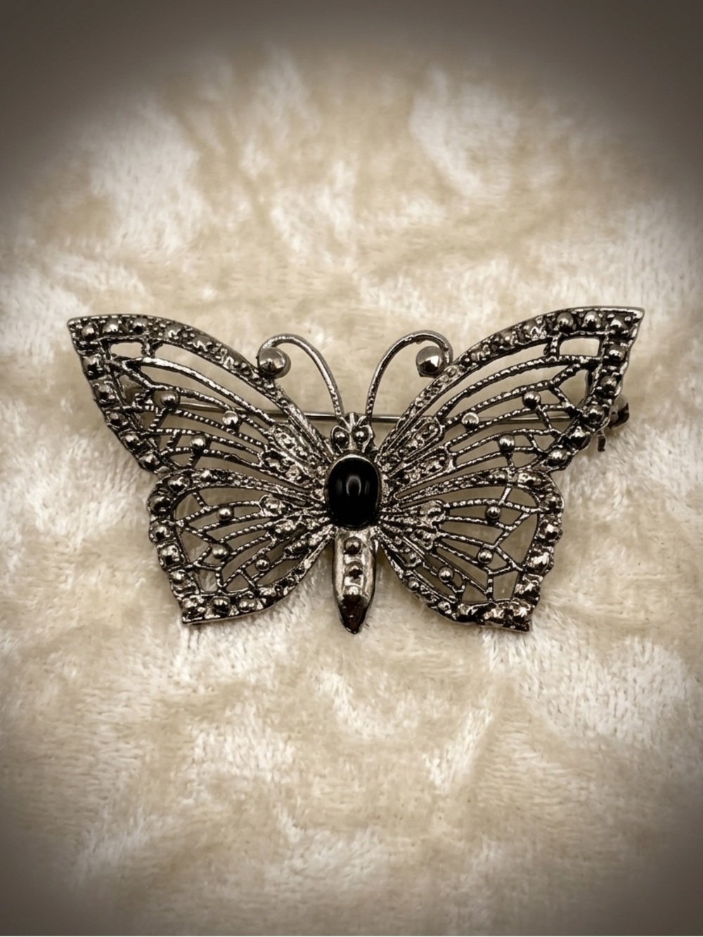 Vintage Silvertone Marcasite-Style Openwork Butterfly Brooch